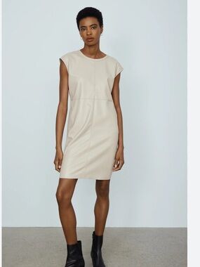 MELISSA NEPTON‎ Cassi Faux Leather Shift Dress Cream XS Career Contemporary